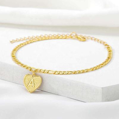 China 2021 FASHIONABLE Heart Stainless Steel Charm Cuban Anklet Chain Necklace Set A-Z 26 Initial Letters for sale