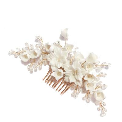 China Vintage Japan Wedding Hair Ornaments Porcelain White Flower Bridal Hair Comb Wedding Hair Side Accessories for sale