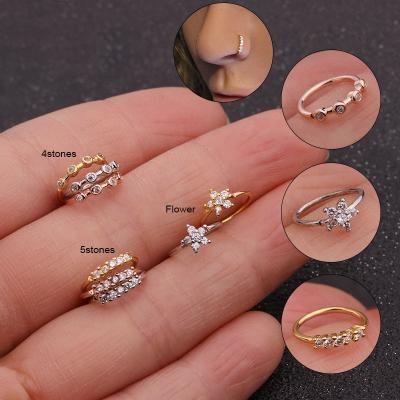 China FASHIONABLE Piercing Septum Fashion Ear Cartilage Ring Surgical Steel Nose Ring With Zircon for sale