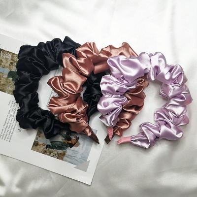 China Cheap Fashion Products Crumpled Fabric Fluffy Hair Band Satin Headband for sale