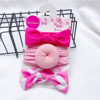 China 3Pcs/Set Baby Friendly Material Soft Nylon Elastic Headband Bows Knotted Newborn Baby Headbands Hair Accessories for sale