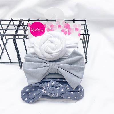 China Cute 3PCS Baby Hair Accessories Cotton Friendly Material Ear Headband Set Toddler Girls Baby Bows Knot Hair Band for sale