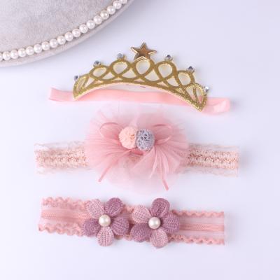 China 3pcs Toddler Girl Lace Headbands Elastic Flower Friendly Material Hair Bows Accessories Baby Newborn Infant Headband Set for sale