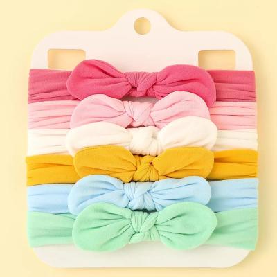 China 5Pcs/Set Babies Friendly Material Headbands Elastic Soft Nylon Hair Bows Accessories For Newborn Toddler Infant Kids for sale