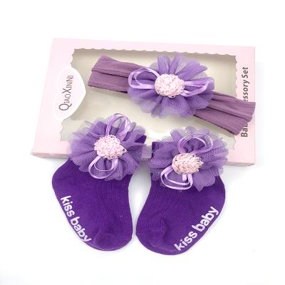 China 2PCS/Set Baby QUICK DRY Socks For Newborn Toddler Girl Sock + Bow Headband Anti Slip Cotton Infant Socks for sale