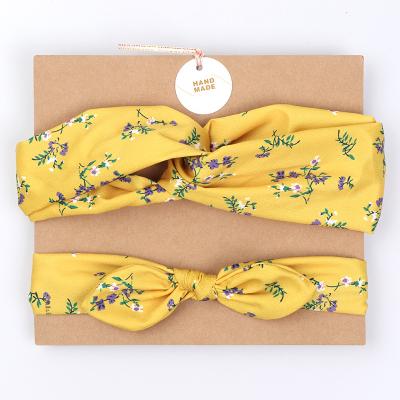 China New Printed Baby Bandana Set Bow Headband Mum Bow Headband Baby Friendly Material for sale