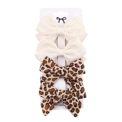 China Baby Leopard Print Canvas Material Cotton Friendly Hair Pins Bow With Clip Barrettes For Girls Plaid Hair Clips Accessories for sale