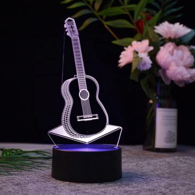 China Super Bright Acrylic And Plastic Shape 7 Color Variable Creative Guitar Decoration Party Optical 3d Illusion Night Light for sale