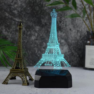 China Square Decoration Room Decor 16 Colors Controller Base Customize Eiffel Tower 3d Optical Illusion Lamp for sale