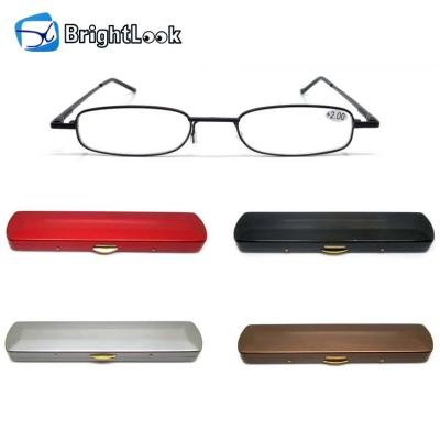 China Supermarket Slim Blister Pack, Customized Colorful Ultra Thin Pen Case Metal Reading Glasses for sale