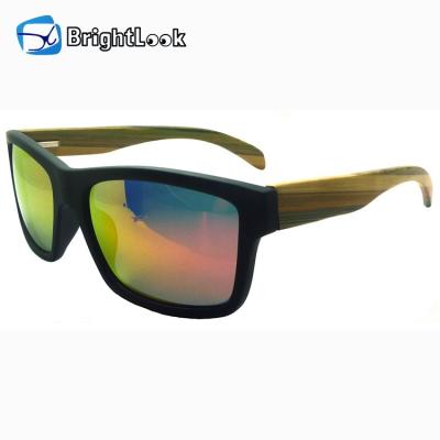 China Fashion Brightlook sunglasses colorful bamboo&wooden temple PC or nylon frame handmade wooden sunglasses with spring hinge for sale