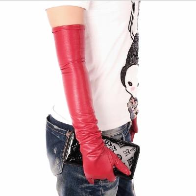 China 100% Women's Soft Hot Sale Leather Red Gloves 70cm Long For Party Gloves Size S/M/L/XL/2XL for sale