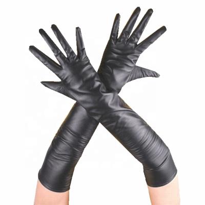 China Real 65cm Long Simple Wholesale High Quality Women's Leather Black Gloves For Evening Opera Gloves for sale