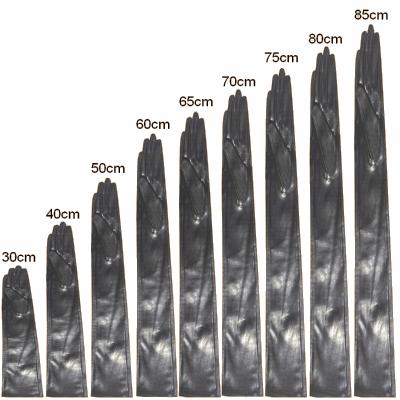 China Real 75cm Long Simple Wholesale High Quality Women's Leather Black Gloves For Evening Opera Gloves for sale