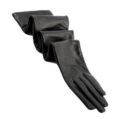 China Real 80cm Long Simple Wholesale High Quality Women's Leather Black Gloves For Evening Opera Gloves for sale