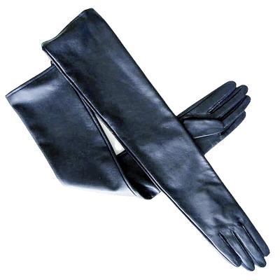 China Fashion Simple Wholesale Women's 100% Leather Black Equalizing 80cm Long Gloves For Opera Party Gloves Size S/M/L/XL/2XL for sale