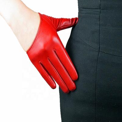 China Women's Soft Real SheepLeather Fashionable Red Gloves 100% Half Style Evening Palm Gloves For Size S/M/L/XL/2XL for sale