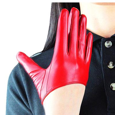 China Wholesale Women's Fashionable Style 100% Sheep Leather Leather Half Red Palm Gloves For Evening Party Gloves Size S/M/L/XL/2XL for sale