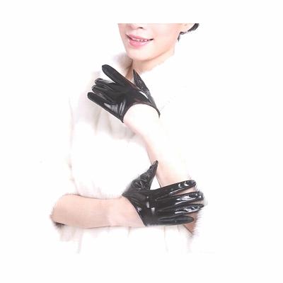 China Women's Soft Fashionable Style 100% Leather Sheep Leather Half Palm Black Shiny Gloves For Size S M L XL 2XL Party Gloves for sale