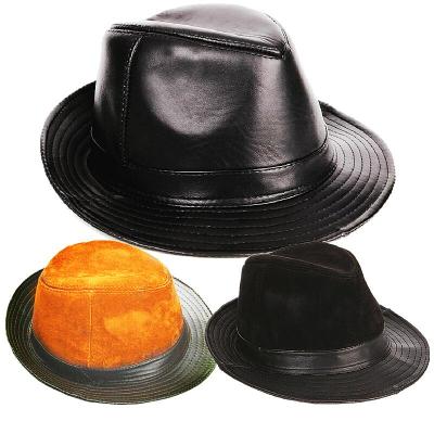 China Character Factory Wholesale Mens Black SheepLeather Top Hat For Jazz Gentleman Hat Felt Fedora Hats Cap for sale