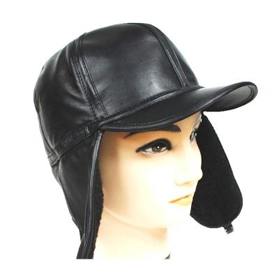 China breathable & Factory price waterproof men's sheepskin black leather real winter warm cheek hat for navy hat flat cap for sale