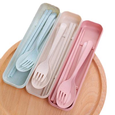 China Sustainable Eco Friendly Straw Cutlery Dinnerware Travel Portable Wheat Chopsticks Fork Spoon Cutlery Set for sale