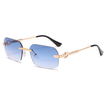 China square frame fashion irregular square sunglasses for men women metal gold uv400 blue brown sun glasses rimless male for sale