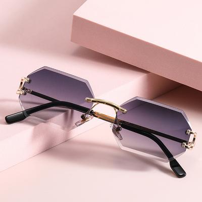 China Octagon uv400 fashion ladies sunglasses men gold metal rectangle blue brown gray frameless frameless rimless glass for sale