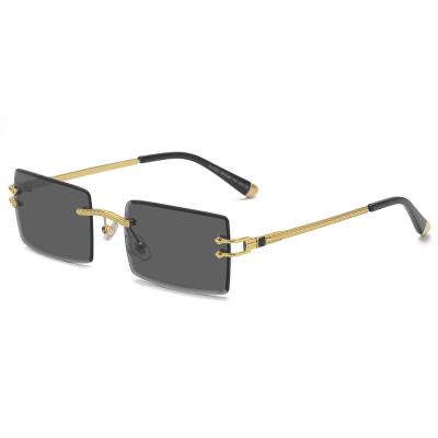 China Fashion Men's Gold Frameless Metal Eyewear Square Sun Brown Black Female Rimless Square Glasses UV400 for sale