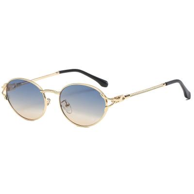 China Small Oval Glass Frame Sun Glasses Men Round Sun Glasses Gold Brown Oval Summer Men-Women Metal Fashion UV400 for sale