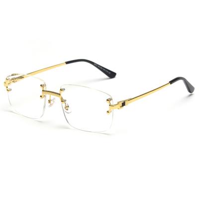 China Metal Glasses Men Women Gold Hinge Spring Glasses Silver Clear Glass High Quality Frameless Rimless Rimless Metal Glasses for sale