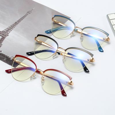 China Computer Glass Half Cat Eye Glasses Frame Women Light Blue Optical Metal Glass Anti Blue Light Ladies Anti Blue Light for sale