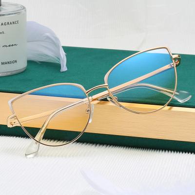 China Clear ladies bluelight glass gold bluelight glass cats eye glass optical frame full metal optical female computer for sale