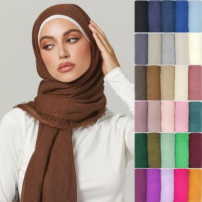 China A Muslim Headband 2021 Hijab Ready Rectangle Pleated Plain Hijab Scarf Women Cotton Pleat Veil Hijab Scarves Muslim Headband for sale