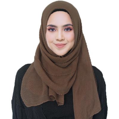 China Dress.scarf TR Plus Size Cotton Scarf Pleated Muslim Head Pleat Women Hijab Wrap Wrinkle Shawl Scarves Plain Colors Hijab for sale