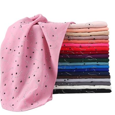 China Fashion Luxury Muslim Women 2021 Beads Hijab Fashion Diamond Lady Shawl Head Scarves 70cm*180cm Chiffon Scarf for sale