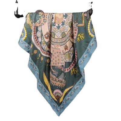 China Women's Two Sides Silk Feeling Scarf With Square Chain, Women's Hijab Satin Patterned Headscarf 2021 for sale