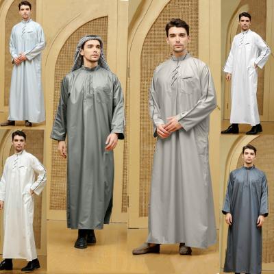 China QUICK DRY Men's Islamic Muslim Kaftan With Long Pocket Stand Collar Sleeve Zipper Jubba Thobe Dubai Middle East Men Clothes 52-60 Keffiyeh for sale