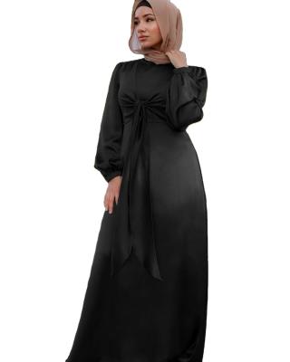 China Anti-wrinkle Ramadan Dress Dubai Abaya Women Summer Flare Long Sleeve Hijab Dresses Muslim Islam Turkey Bronze Clothing for sale