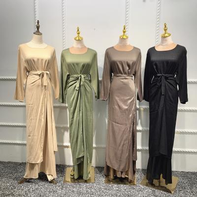 China Solid Color Anti-wrinkle Abayas For Women Dubai Abaya Turkey 3 Piece Muslim Ramadan Sets Hijab Dress Indian Islam Clothing De Moda Musulmana for sale