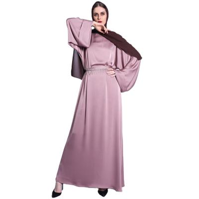 China Anti-Wrinkle Women Muslim Abaya Dress Long Sleeves Loose Diamonds Fringe Islamic Maxi Dress Modest Elegant Gown Eid Waistbelt Kaftan Dubai Turkey for sale