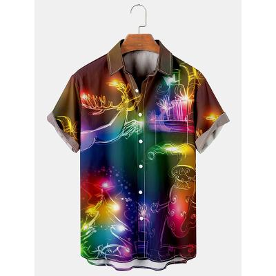 China 2023 Summer Men's Fashion Christmas Shirt Holiday Style Short Sleeve QUICK DRY Mens Shirts Loose Top Mens Clothing for sale