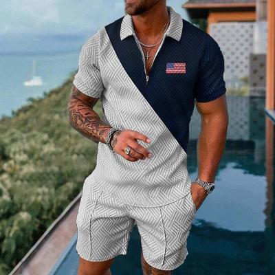 China Wholesale Custom Men's Fashion Casual 3d Digital QUICK DRY Printing Polo Shirt Short Sleeve Shorts Suit for sale