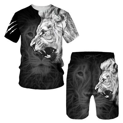 China QUICK DRY love lion 2023 summer 3D printed men's T-shirt shorts sets men's tracksuit O-neck short sleeve men's clothing suit 2 pieces for sale