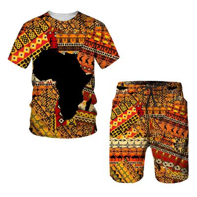 China QUICK DRY African Print Women Men's T-shirts Sets Dashiki Africa Men's Tracksuit Tops Shorts Sports And Leisure Summer Male Suit for sale