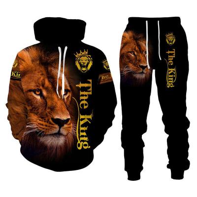 China Breathable Lion King 3D Printed Hooded Men's Long Sleeve Sportswear Tracksuit Men's Clothing Suit Long Sleeve for sale