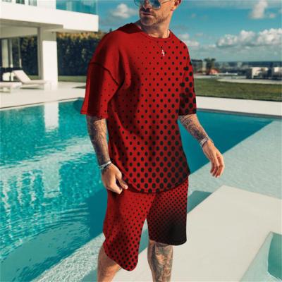 China Hot Sale Summer QUICK DRY Men's Suit 2 Pieces Set Fashion Casual Mens Sportswear Suit Plus Size Cropped T-Shirt And Shorts for sale