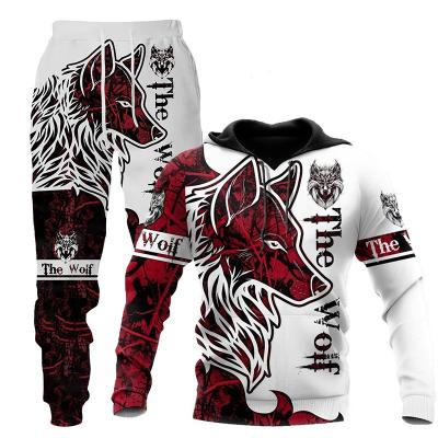 China QUICK DRY Wolf 3d Printed Hoodie Pants Suit Male Autumn And Winter Sweater Pullover Men Casual Tracksuit Set Fashion Mens Clothing Suit for sale