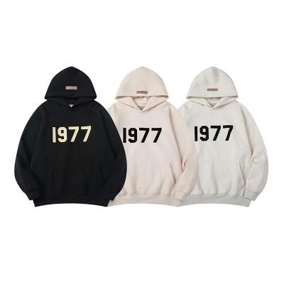 China Thermal high quality heavy fleece 21ss 1977 flocking printed 2 piece unisex tracksuit set men's hoodies and jogger sets for sale