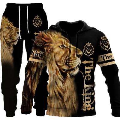 China QUICK DRY Men's Tiger Hoodie Set Full Sleeve Sets Spring And Autumn 3D Animal Printed Sweatershirt Pants Man Tracksuit for sale